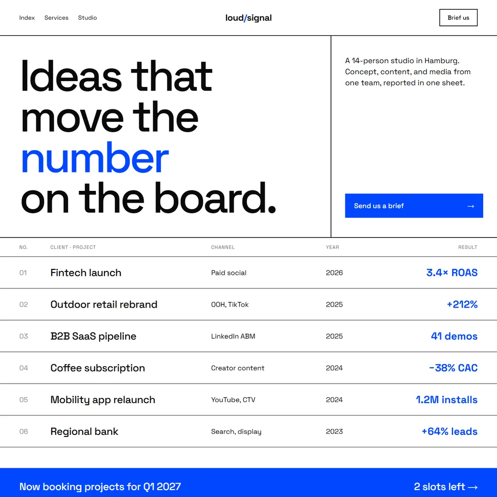 Marketing agency website design example