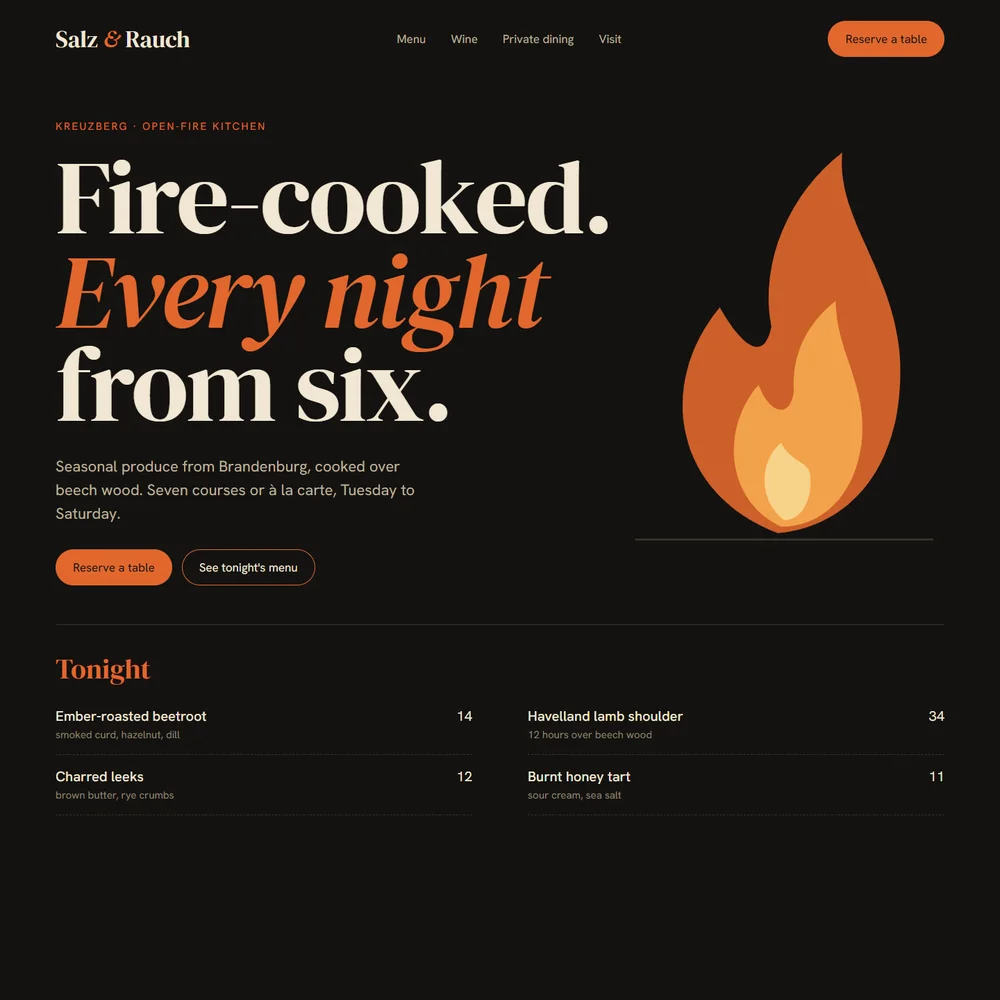 Restaurant website design example