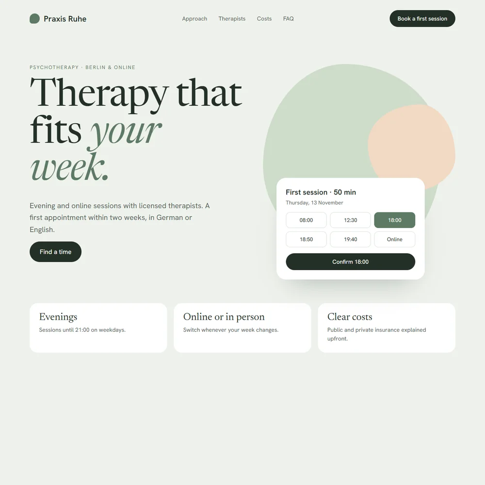 Therapy practice website design example